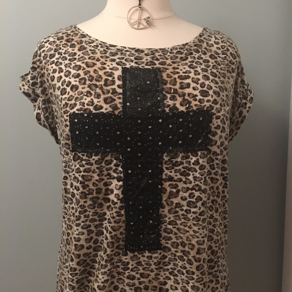 Soft Leopard Print T-Shirt with Cross.